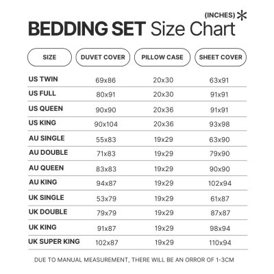 Beding Set Size Chart - Helluva Boss Merchandise